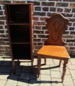 Victorian carved oak hall chair and a set of oak shelves
