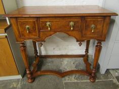 Very good quality reproduction Queen Anne low boy with burr walnut inlay & feather banding with