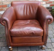 Leather tan brown tub arm chair