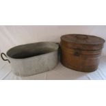 Large oval pan and metal hat box