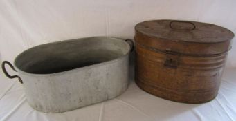 Large oval pan and metal hat box