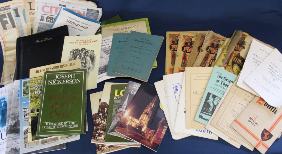 Selection of books, newspapers and pamphlets on Louth including Morton's Lincolnshire Almanac for