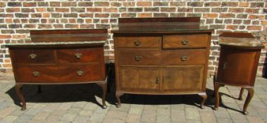 Mahogany bow fronted bedroom suite with glass tops and cabriole legs -  comprising of 2 over 1 chest