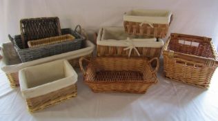 Selection of cane ware storage baskets including 3 set wicker baskets etc