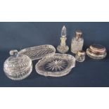 Waterford crystal trays, perfume bottle, powder bowl with lid and powder bowl, perfume bottle and