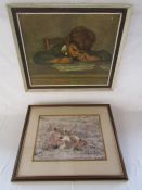 'A little boy writing' Renoir framed print and Simon Combes 'Lioness with cubs' limited edition