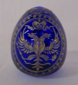 Faberge Modern egg RUSSIA  in blue glass approx. 5cm high