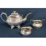 Silver 3 piece harlequin tea set comprising teapot London 1820 maker Thomas Wallis & Jonathan Hayne,