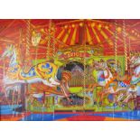 'Carousel' oil painting by Lincolnshire artist Mick Craven of the carousel at Lincolnshire steam