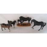 Beswick mounted Black Beauty and foal, matt black beauty, bay and dark bay (slight damage to ear)