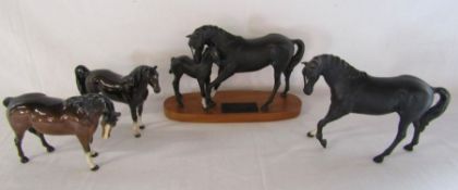 Beswick mounted Black Beauty and foal, matt black beauty, bay and dark bay (slight damage to ear)