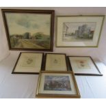 Collection of paintings and prints including Leon Olin painting of St Mildred's church and Preston
