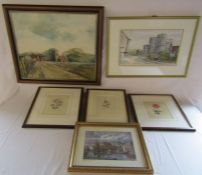 Collection of paintings and prints including Leon Olin painting of St Mildred's church and Preston