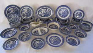 Blue and white willow pattern part dinner services including Churchill, Wood & Sons and ironstone