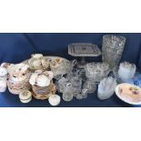 Large pressed glass vase & selection of glassware, meat plate, selection of Edwardian part tea