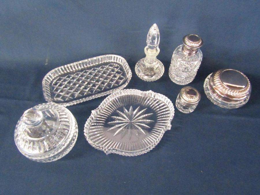 Waterford crystal trays, perfume bottle, powder bowl with lid and powder bowl, perfume bottle and - Image 2 of 7