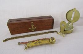 Boxed bosun's  / boatswain's whistle and engineer directional pocket compass