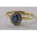 Victorian design 9ct gold ring with sapphire and diamonds - 9ct mark very worn - ring size N -