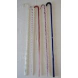 5 glass canes - plain blue glass walking stick - clear glass spirally moulded walking stick -