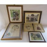 Collection of framed photographs and a drawing