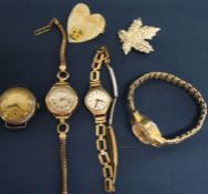 Ladies 9ct gold cocktail watch, ladies wristwatch with silver case with one other watch & 2