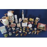 Selection of crested china, David Winter & Lilliput Lane cottages, fairing, Hummel figure boy on a