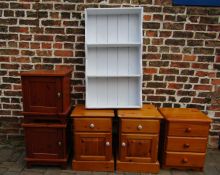 2 x Pairs of bedside cabinets - one being pine - a set of bedside drawers & white painted book case