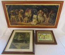 3 framed prints - Louis Wain 'Under the Mistletoe' - Louis Wain 'The Golf Match' and The Village
