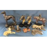 Selection of bronze effect animal statues including Frith Sculpture & Countrylife designs and Border