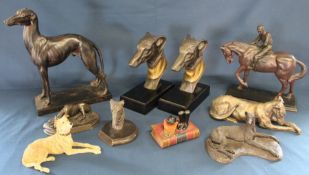 Selection of bronze effect animal statues including Frith Sculpture & Countrylife designs and Border