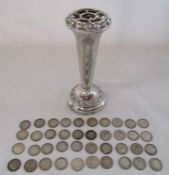 40 3p pieces and a silver plate posy vase