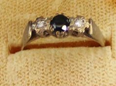 9ct gold sapphire & diamond chip ring 2g size N