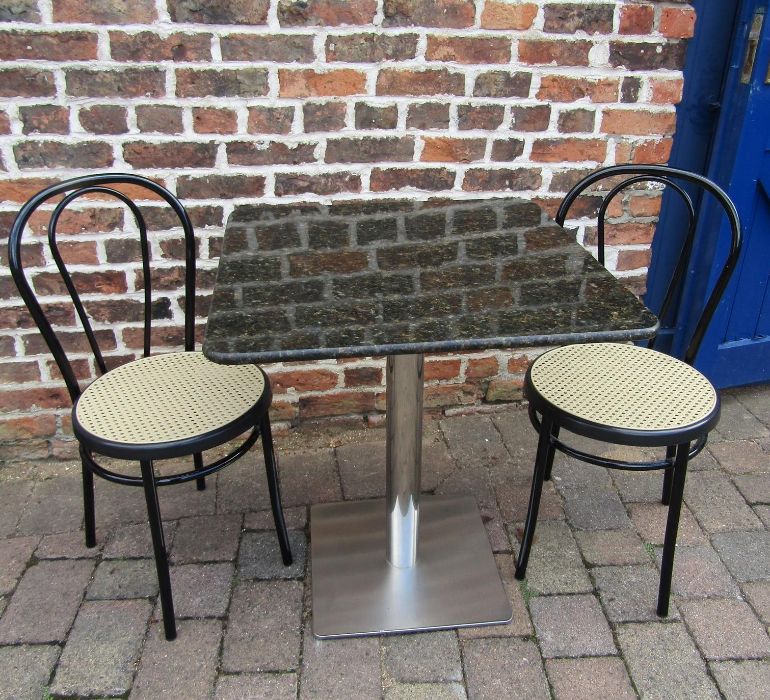 Bistro table and 2 chairs with marble top approx. 70cm x 70cm has only been used indoors