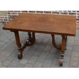 Oak refectory table on ornate scroll legs with swan neck brackets L 122cm W 75cm