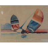 Limited edition 134/250 embossed etching 'Spindrift' by Martin Tobias of sailing yachts at sea frame