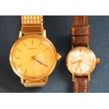 9ct gold Garrard ladies quartz wrist watch with leather strap & inscription to back & a Zenith