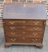 Georgian oak bureau on ogee bracket feet with brass swan neck handles H 109cm W 99cm D 54cm