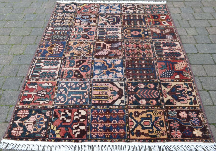 Iranian Bakhtia village rug with panelled design made with natural dyes 200cm by 150cm