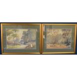 Pair of watercolour landscapes of wooded landscapes by C Stanley Desborough