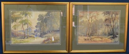 Pair of watercolour landscapes of wooded landscapes by C Stanley Desborough