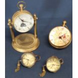 Desk ball clock marked M French London, 2 miniature Omega ball clocks with tassels & 1 mounted
