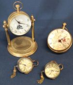 Desk ball clock marked M French London, 2 miniature Omega ball clocks with tassels & 1 mounted