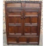 Carved oak cupboard / hall robe dated 1701 129.5cm wide x 170.5cm high x 50cm deep