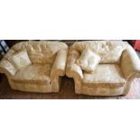 Pair of very good quality large front sprung arm chairs purchased from Lees of Grimsby. Approx.