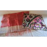 Small Emilio Pucci small silk scarf with shades of pink, green, gold and burgundy and a large