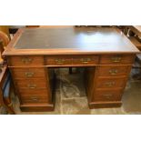 Victorian twin pedestal desk with brass handles  L 122cm D 65cm Ht 77cm