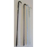 5 glass canes - clear glass plain shepherd's crook with spiralling white cane - clear glass