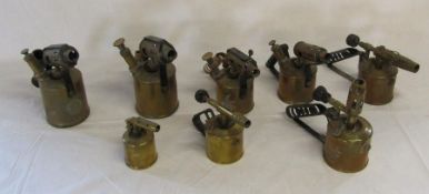 Selection of 8 British blow lamps in various sizes
