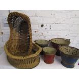 Wicker cribs and 4 'A Present from Cleethorpes' tin buckets