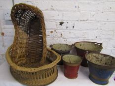 Wicker cribs and 4 'A Present from Cleethorpes' tin buckets